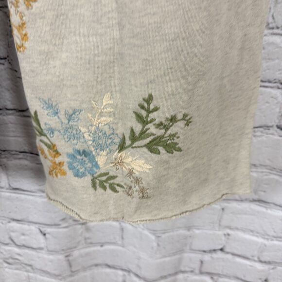 Driftwood Jeans French Terry Floral Embroidered Gathered Pants Tan Boho M - Picture 11 of 14